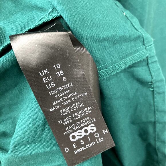 ASOS Design Cotton Shirred Mini Smock Dress - Green - 6 - Picture 6 of 8